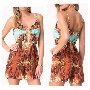 Bebe Printed Chainlink Strap Romper